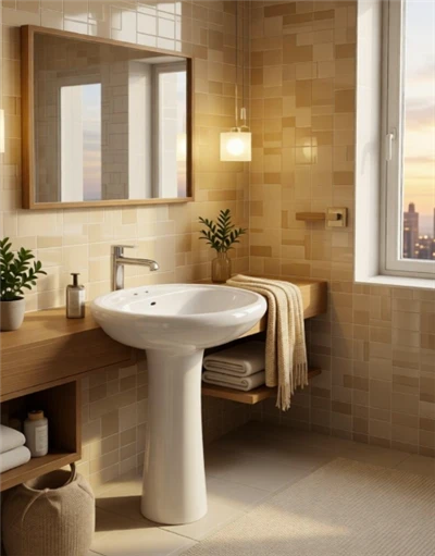 Lavabo de pedestal completo con 3 orificios para grifo